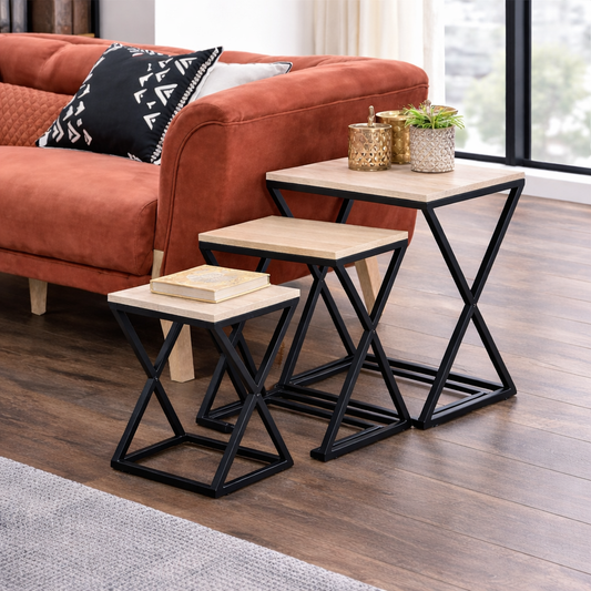 Set 3 Mesas Laterales  Metal & Wood
