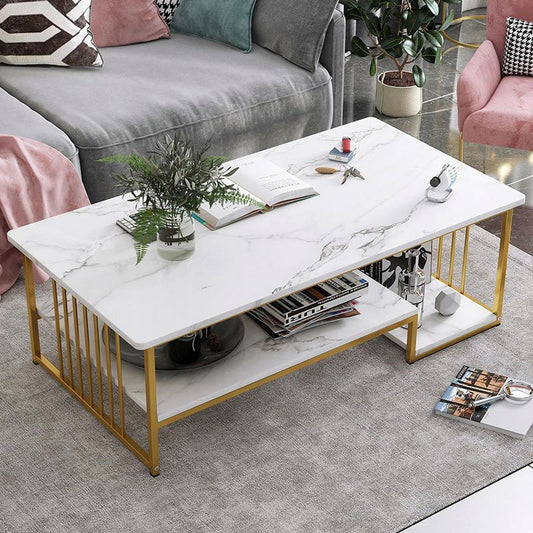 Mesa De Centro Mármol Gold Storage 120x45cm